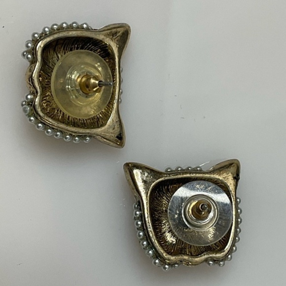 Cat Face Earrings Rhinestones Pierced 1"‎ - Picture 2 of 4